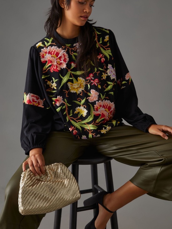 Anthropologie Tops - Anthropologie NWT Tiny Embroidered Floral Knit Blouse Sz XS